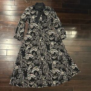 Banana Republic Black and White Floral Long Sleeve Dress